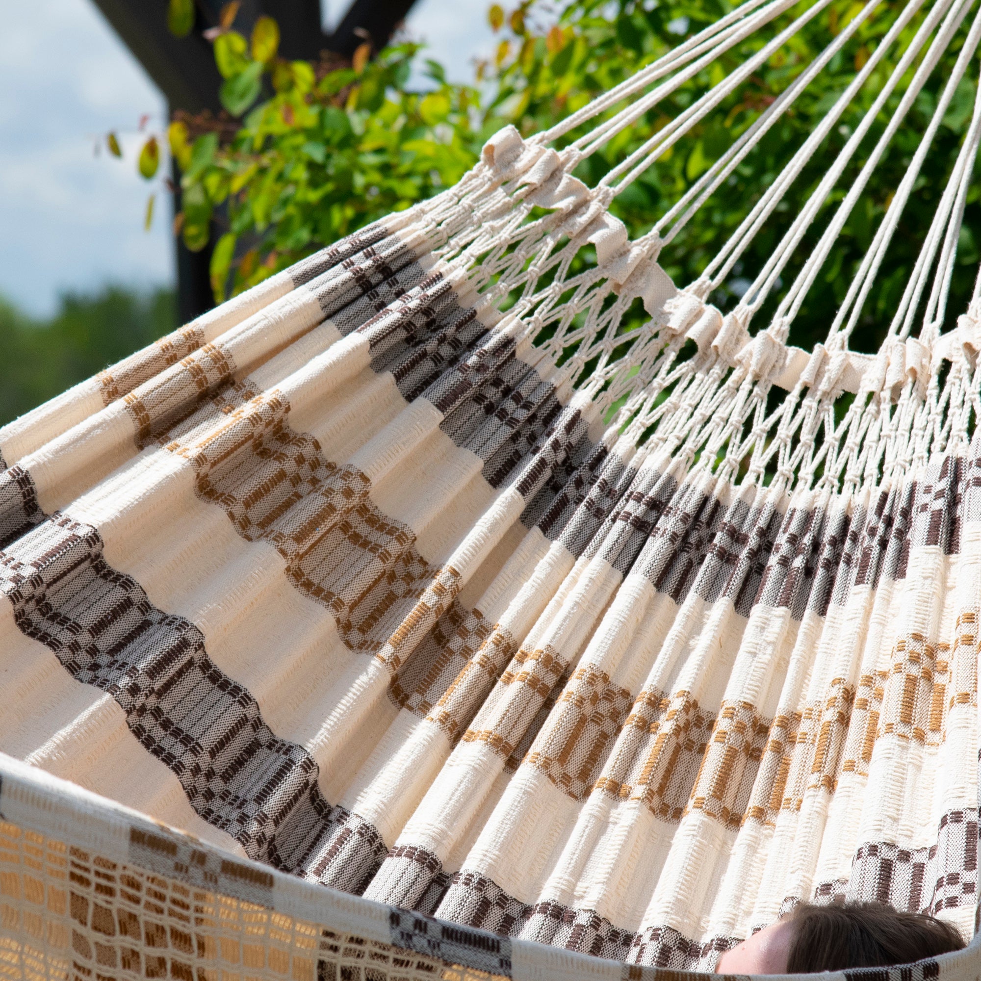 Vivere Authentic Brazilian Cotton Hammock | 450 Lb Capacity, Hand-Crocheted Fringe, Antique Style