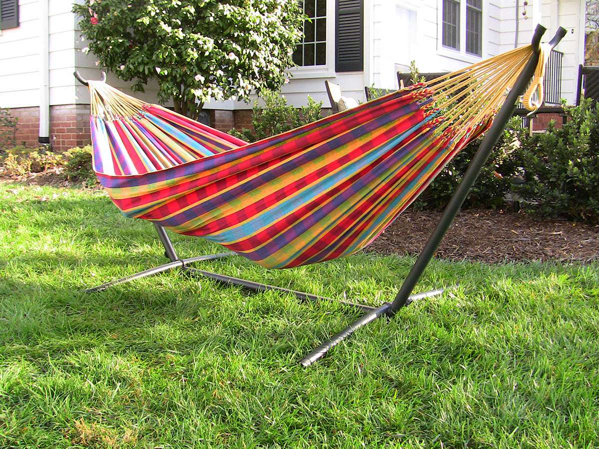 Hamac à double coton avec support (250 cm) - Lagon bleu