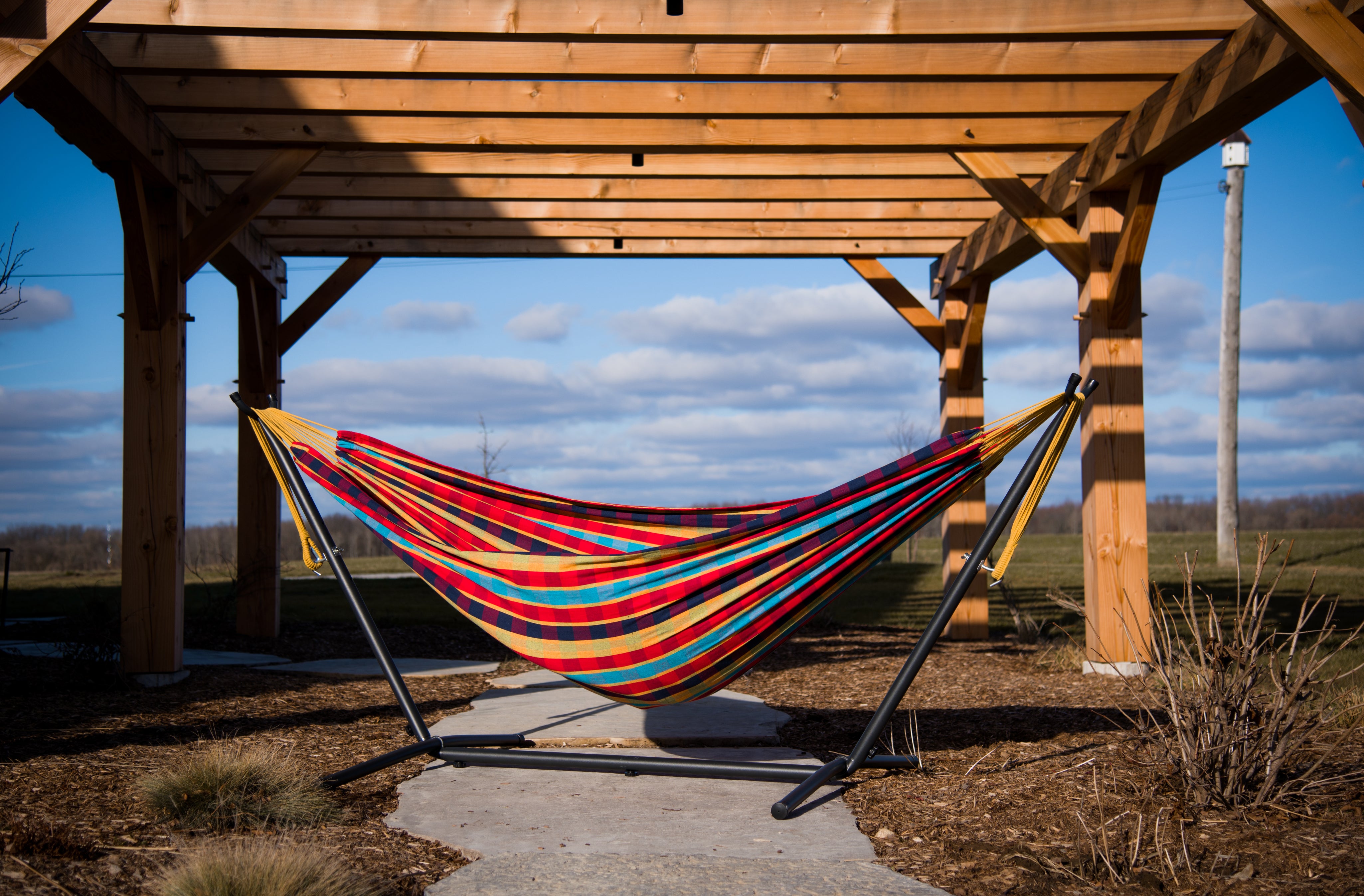 Hamac à double coton avec support (250 cm) - Lagon bleu