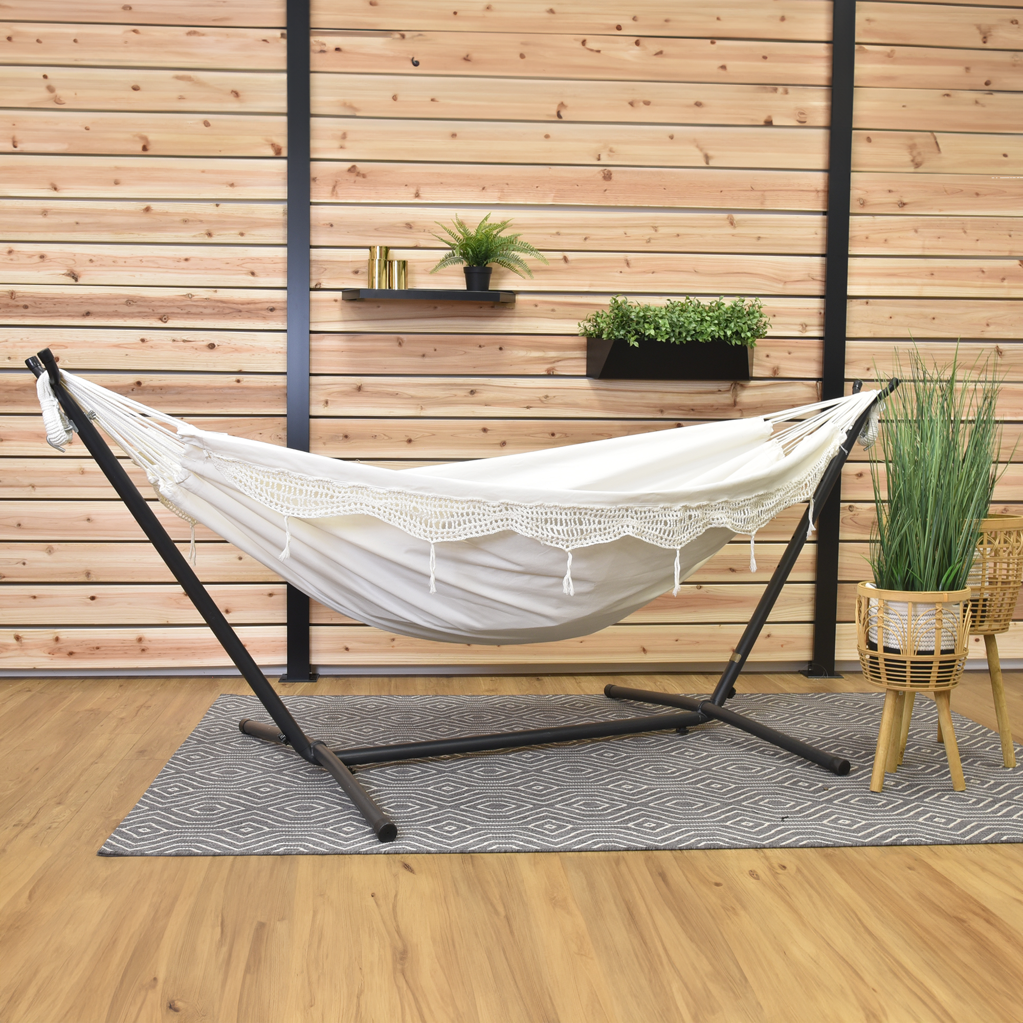 Hamac à Barres Simple Coton Blanc Naturel 320 Cm - Confort Doux Et Compact