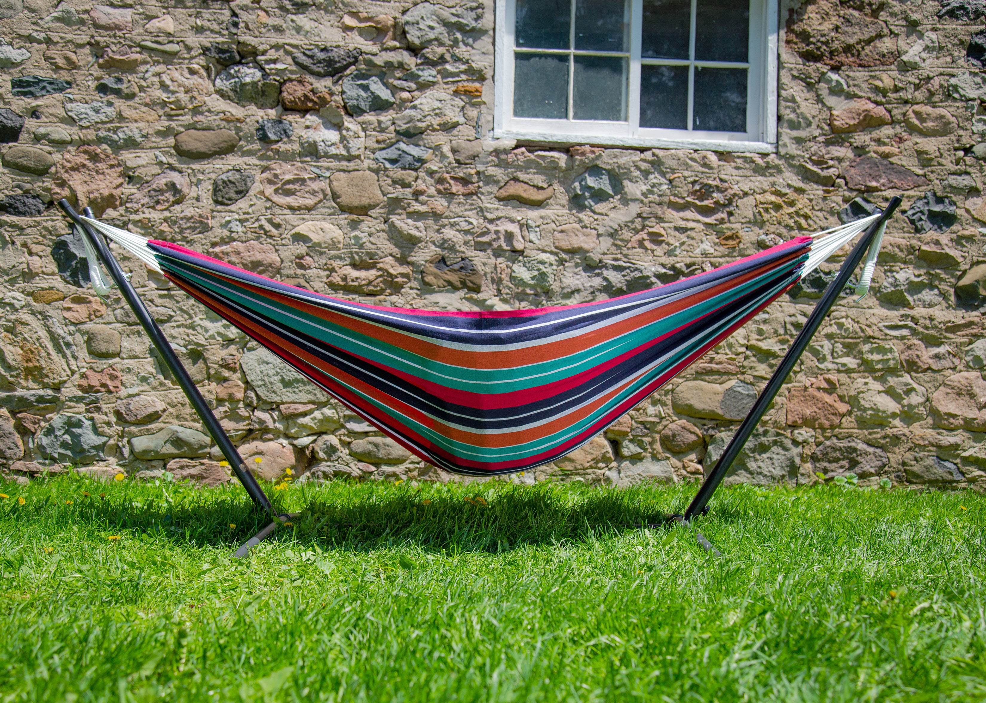 Hamac à double coton avec support (250 cm) - Lagon bleu